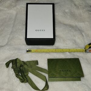 Gucci Black And White Accessory Box With Ribbon And Envelope And Green Gift Bag.